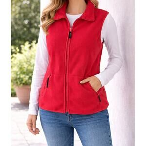 WOMAN'S VEST MOUNTAIN LAKE Large RED FLEECE WINTER FALL